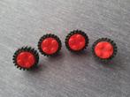 Lego 2x2 studs wielen Rood met grof profiel banden Zwart., Ophalen of Verzenden, Gebruikt, Losse stenen, Lego