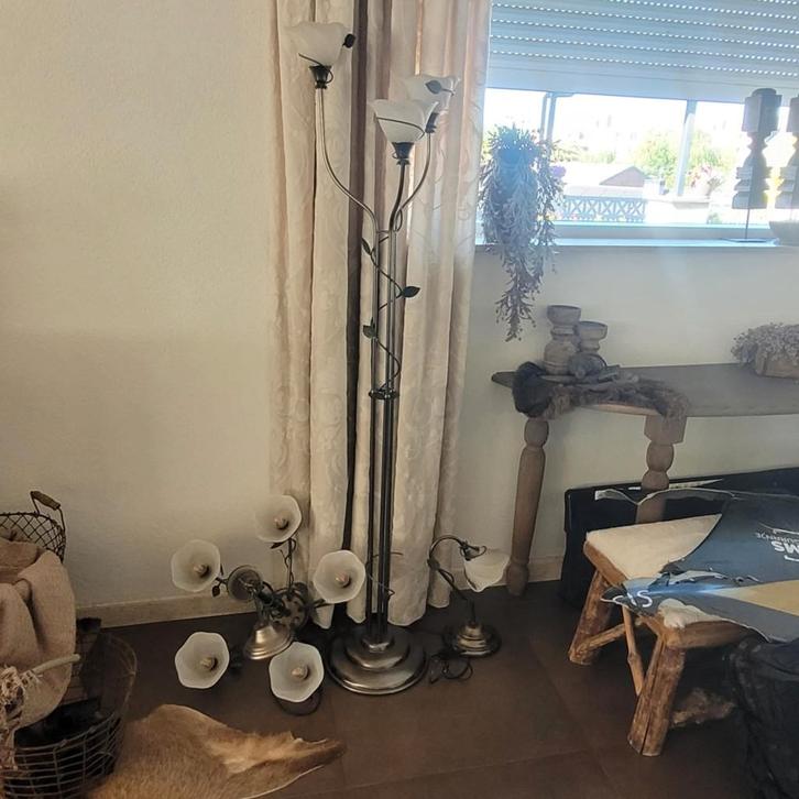 3 delige florentijnse lampenset, Huis en Inrichting, Lampen | Hanglampen, Gebruikt, 75 cm of meer, Glas, Metaal, Ophalen