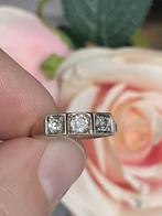 Antieke 14k gouden ring met oudslijpsel diamanten, Ophalen of Verzenden, Goud, Ring, Met edelsteen