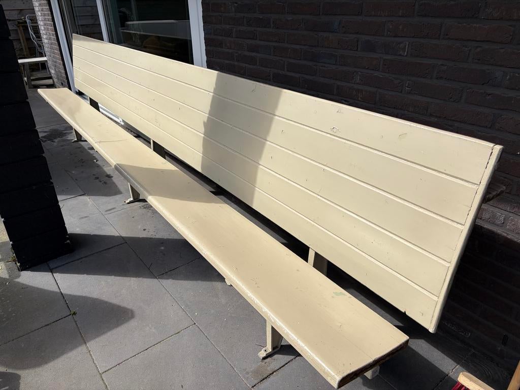 Kerkbank hout met metalen frame - opklapbaar, Huis en Inrichting, Ophalen, Gebruikt, Overige kleuren, Eén