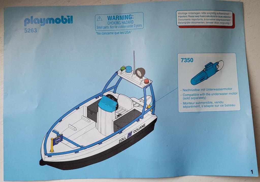 Playmobil Douane boot (5263), Ophalen of Verzenden, Zo goed als nieuw, Complete set