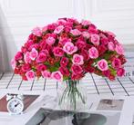 Vol Roze Herfst Rozenboeket / Kunstbloemen Sierbloemen 25cm, Verzenden, Nieuw, Binnen