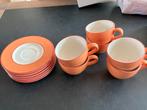 6 oranje kop en schotels, Gebruikt, Keramiek, Ophalen of Verzenden, Effen
