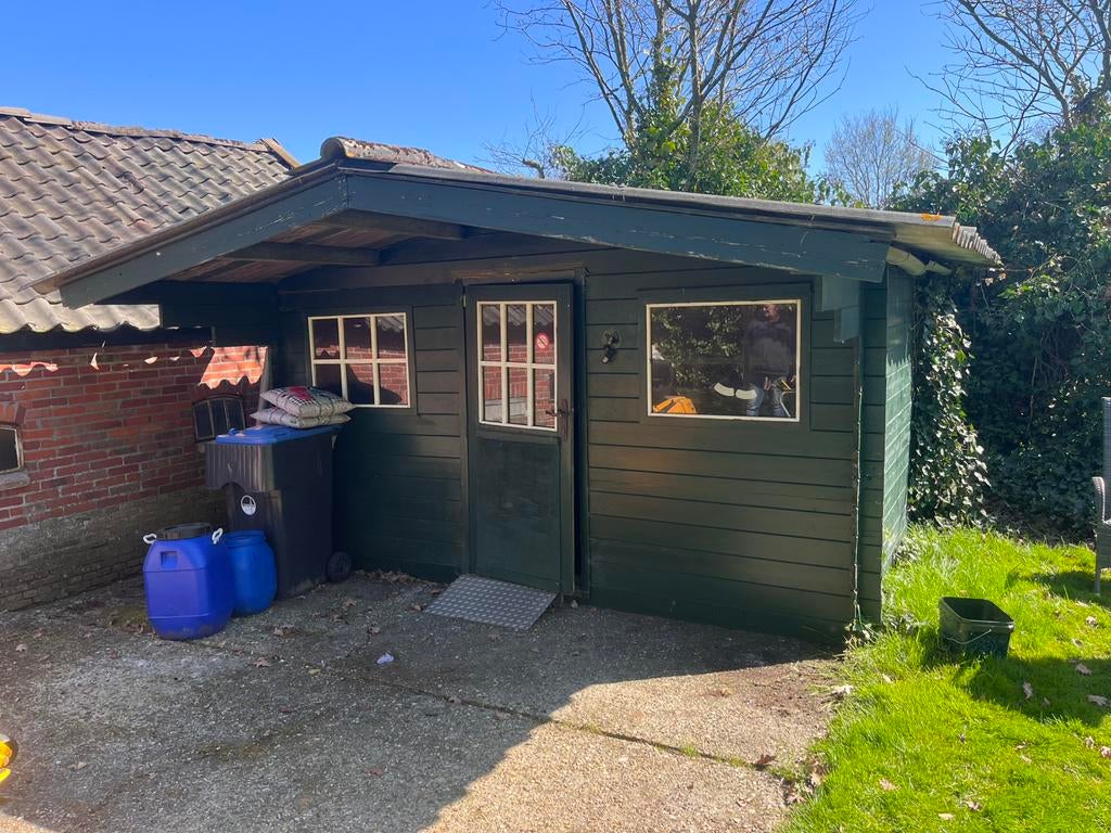 Ruim Tuinhuis met Luifel - 250x380x365 cm, Tuin en Terras, Tuinhuizen, Ophalen, Tuinhuis, 250 tot 500 cm, 2 ramen