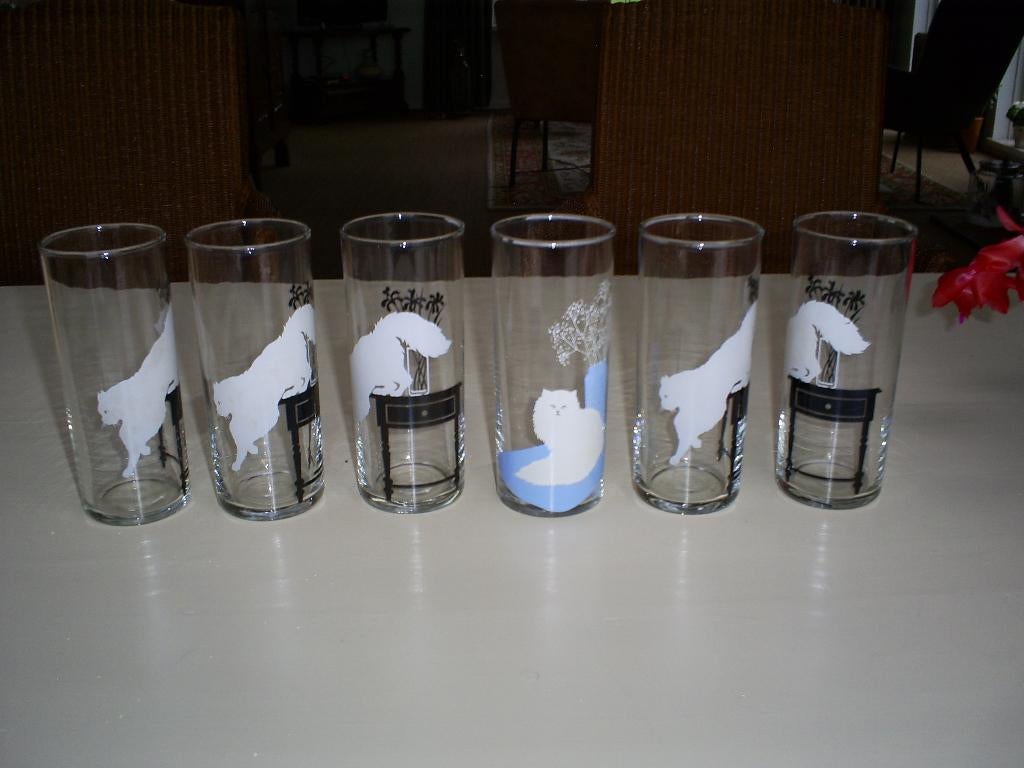 Longdrinkglazen theeglazen mokken afbeelding poezen / katten, Verzamelen, Ophalen of Verzenden, Gebruikt, Overige typen