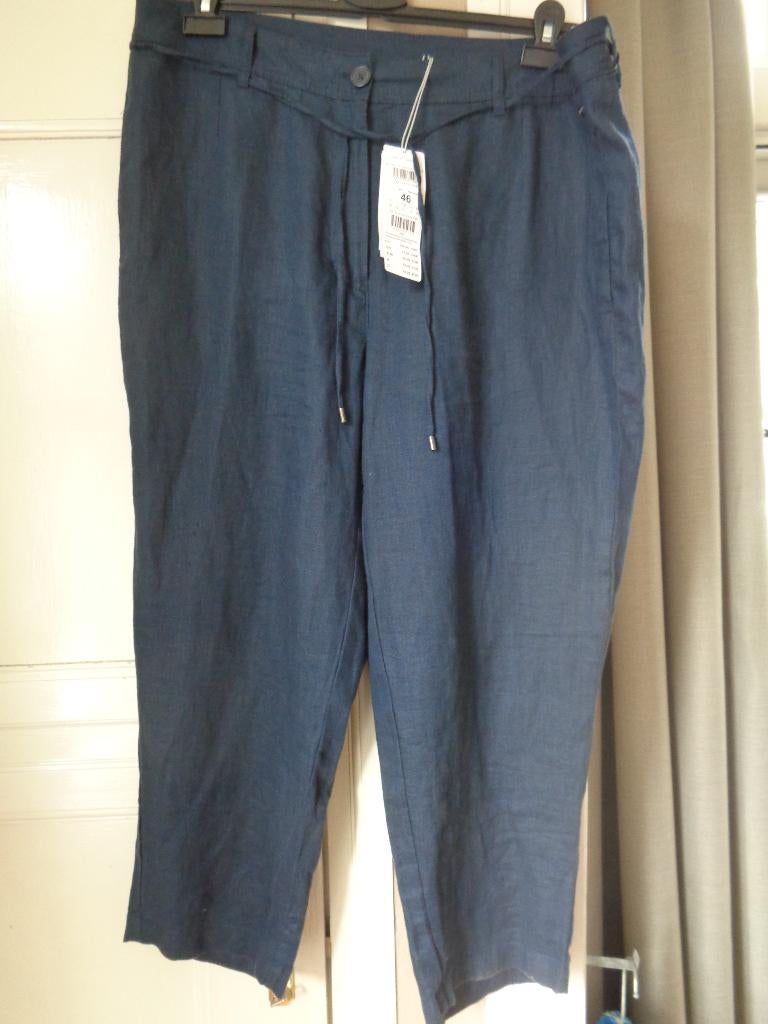 Betty & Co linnen 3/4 linnen broek:mt 46., Blauw, Maat 46/48 (XL) of groter, Nieuw, Ophalen of Verzenden
