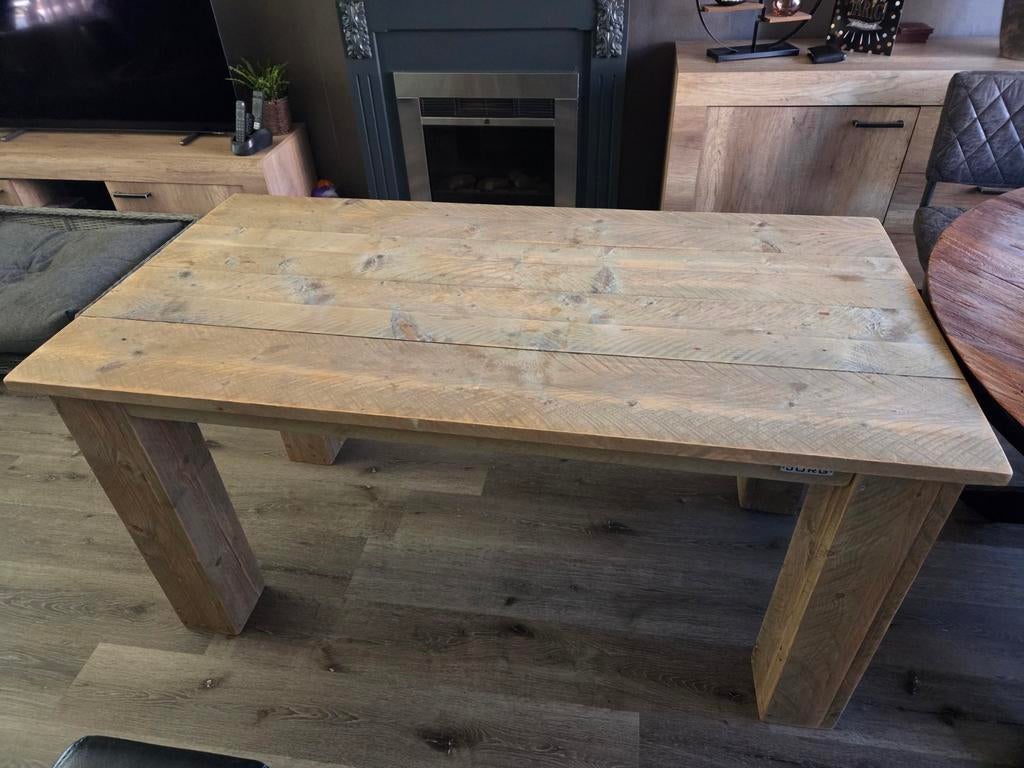 Robuuste houten eettafel - JORG, Ophalen, Gebruikt, Landelijke, robuuste stijl, 50 tot 100 cm
