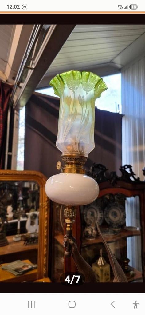 Grote antieke beeld olielamp gesigneerd, Antiek en Kunst, Antiek | Lampen, Ophalen