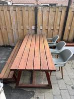 Tuintafel met bankje en 3 stoelen, Tuin en Terras, Tuintafels, Ophalen, Gebruikt, Rechthoekig, Hout