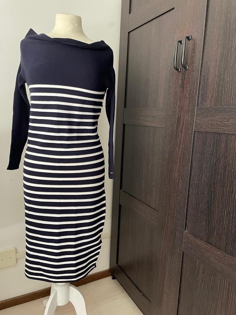 Liu Jo gestreepte jurk met detail op de rug, Kleding | Dames, Jurken, Maat 38/40 (M), Blauw, Ophalen of Verzenden, Zo goed als nieuw
