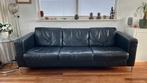 Fijne zwart leren bank 3-zits, Huis en Inrichting, Banken | Bankstellen, Ophalen, Gebruikt, Driepersoons, Rechte bank