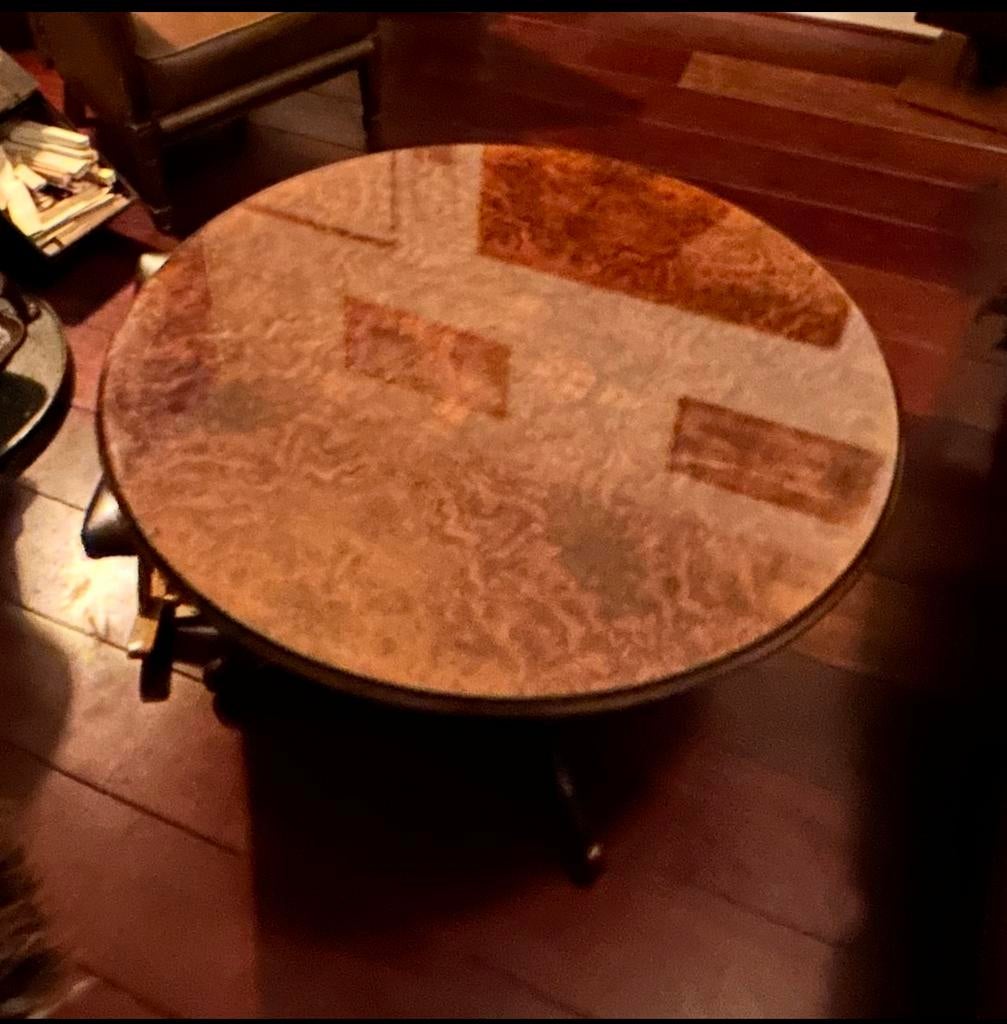 Mooie klassieke, wortelnoten salontafel mét glasplaat., Huis en Inrichting, Tafels | Salontafels, Ophalen, 50 tot 100 cm, Rond