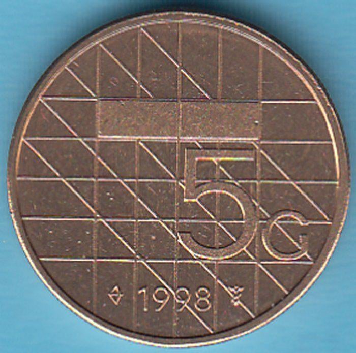 Nederland Vijfje (5 gulden) 1998 UNC in munthouder, Postzegels en Munten, Munten | Nederland, Ophalen of Verzenden, Koningin Beatrix