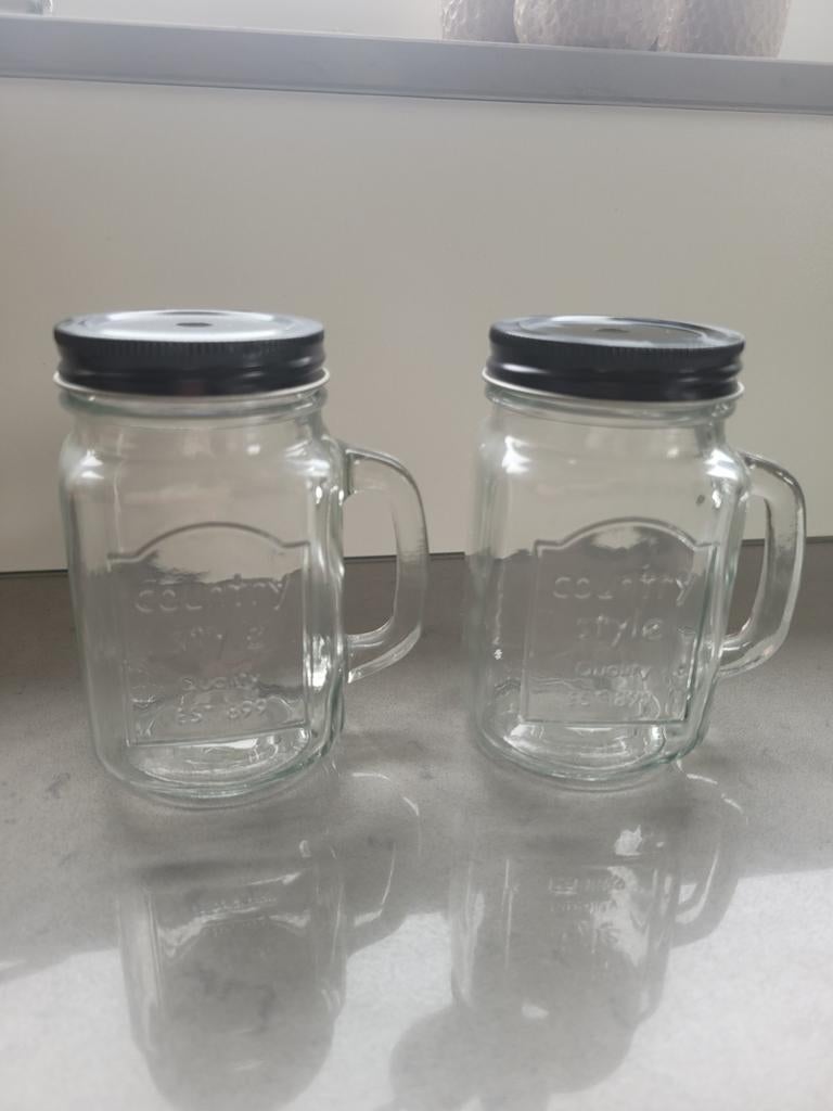 2x Smoothie glazen met handvat en deksel - Nieuw, Huis en Inrichting, Ophalen of Verzenden, Nieuw