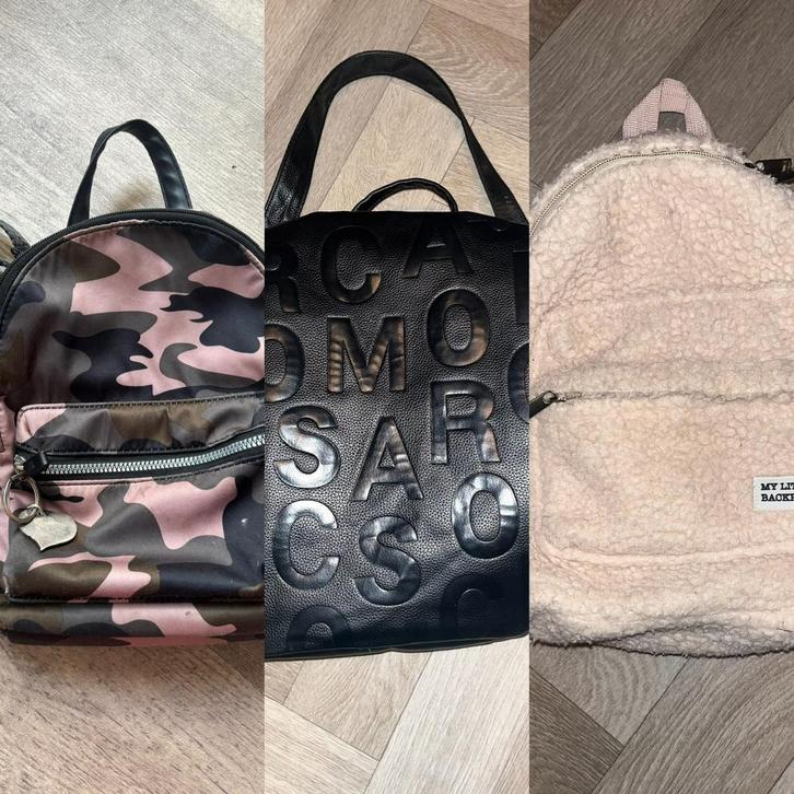 3 Rugtassen (zwart, teddy, leger)., Sieraden, Tassen en Uiterlijk, Tassen | Schooltassen, Zo goed als nieuw, Rugtas, Minder dan 30 cm