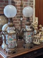 2 antieke lampen verguld brons porseleinen. H 85 cm €950, Ophalen