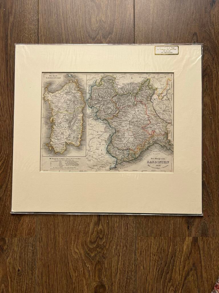 Antieke Staalgravure Kaart Sardinië 1852, Antiek en Kunst, Ophalen of Verzenden
