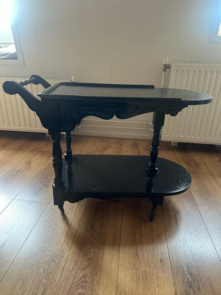 Vintage Zwart Houten Theewagen / Serveerwagen, Ophalen