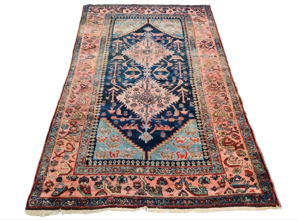 Handmade antique Persian wool Shashevan carpet 130x195cm, Persian Perzisch vintage oosters hype, Crème, Gebruikt, 100 tot 150 cm