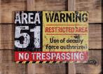 AREA 51 no trespassing reclamebord van metaal wandbord deco, Info@deconoord.nl, Deco Noord, Nieuw, Ophalen of Verzenden