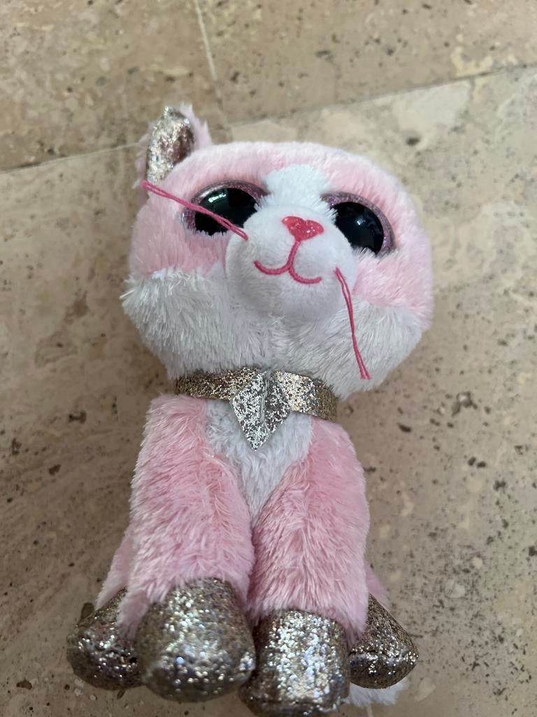 Roze Ty Beanie Boo katje met glitter details, Ophalen of Verzenden, Zo goed als nieuw, Kat, Met kleding of accessoire