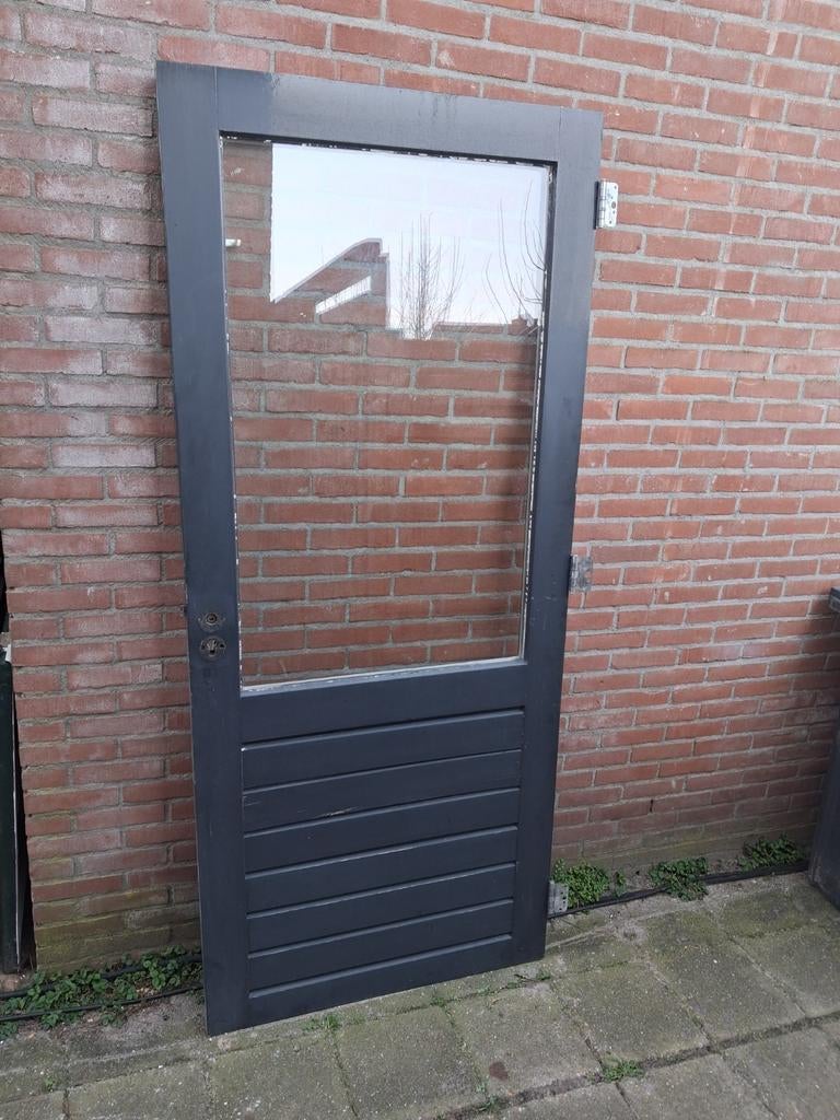Hardhouten achterdeur92x211cm borsthoogte 88cm dubbelglas, Ophalen, Gebruikt, 80 tot 100 cm, Buitendeur