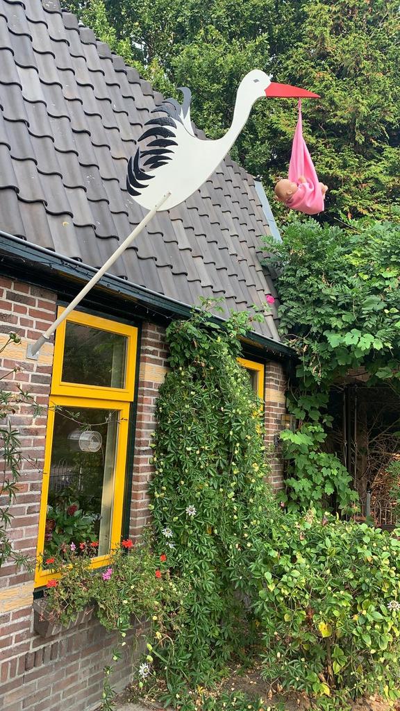 Baby geboren? Huur een ooievaar met luierdoek & pop, Ophalen, Zo goed als nieuw, Geboortebord