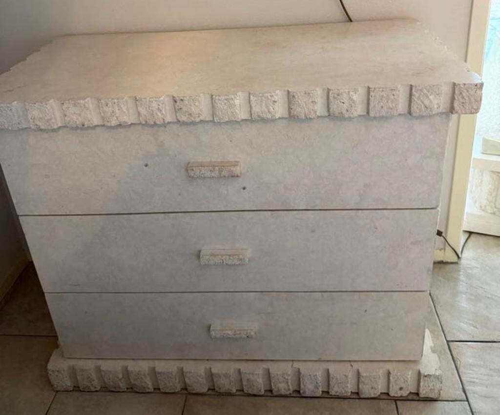 Unieke stenen ladenkast in Griekse stijl, Overige materialen, Gebruikt, 3 of 4 laden, Minder dan 25 cm