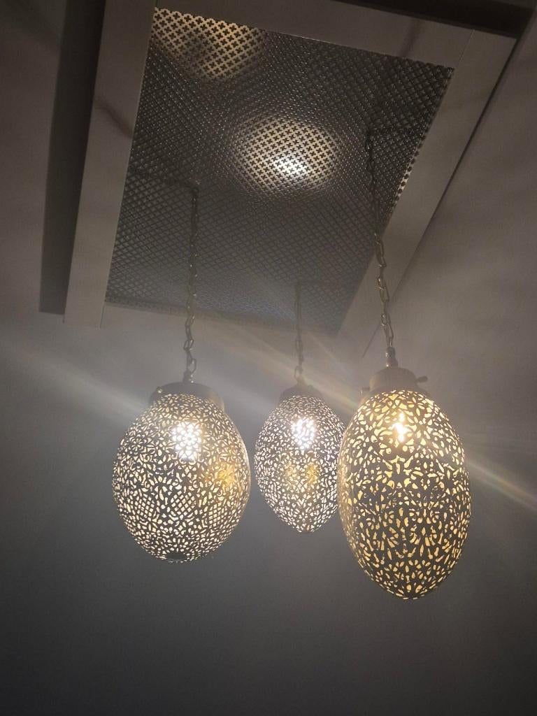 Marokkaanse, oosterse verzilverde hanglampen, Huis en Inrichting, Lampen | Hanglampen, Ophalen of Verzenden, Gebruikt, Metaal