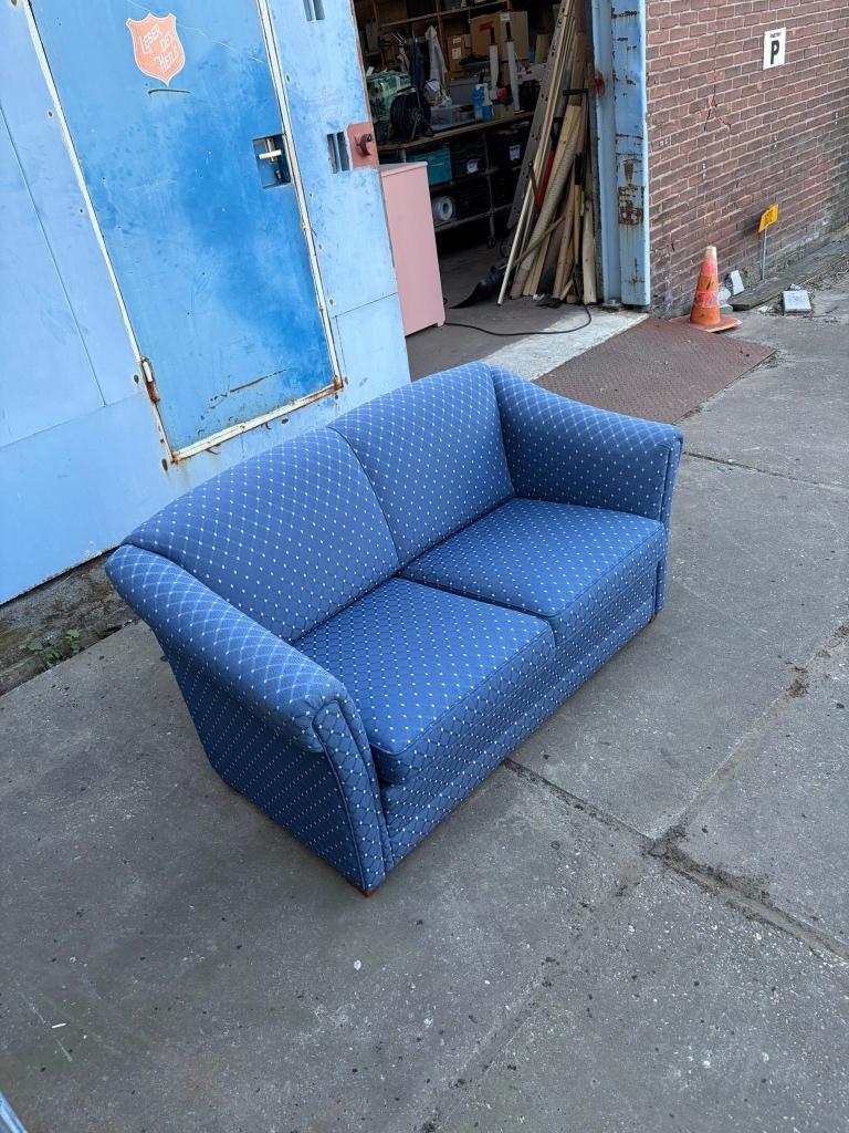 leuke blauwe vintage tweezits bank met patroontje, Ophalen, Gebruikt, 150 tot 200 cm, Tweepersoons