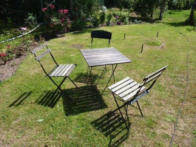 Metalen tuinset met hardhout, Tuin en Terras, Picknicktafels, Ophalen, Gebruikt, Inklapbaar, Rechthoekig