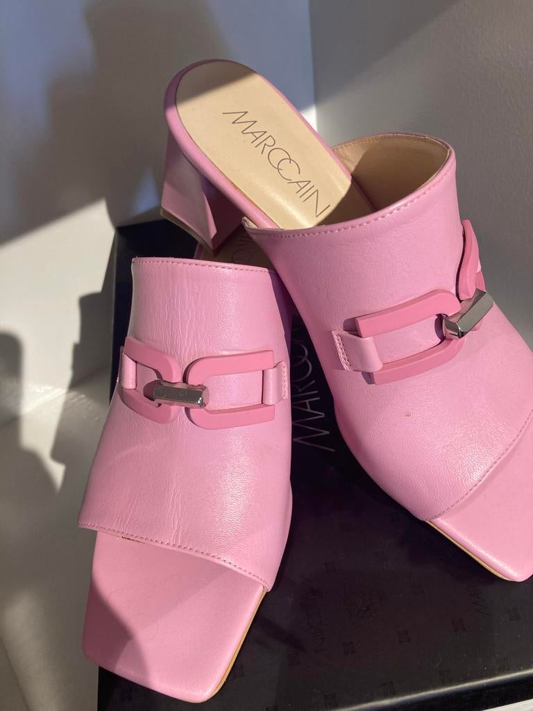 Marc Cain Roze Leren Slippers met Blokhak - Maat 38, Kleding | Dames, Nieuw, Roze, Sandalen of Muiltjes, Ophalen of Verzenden