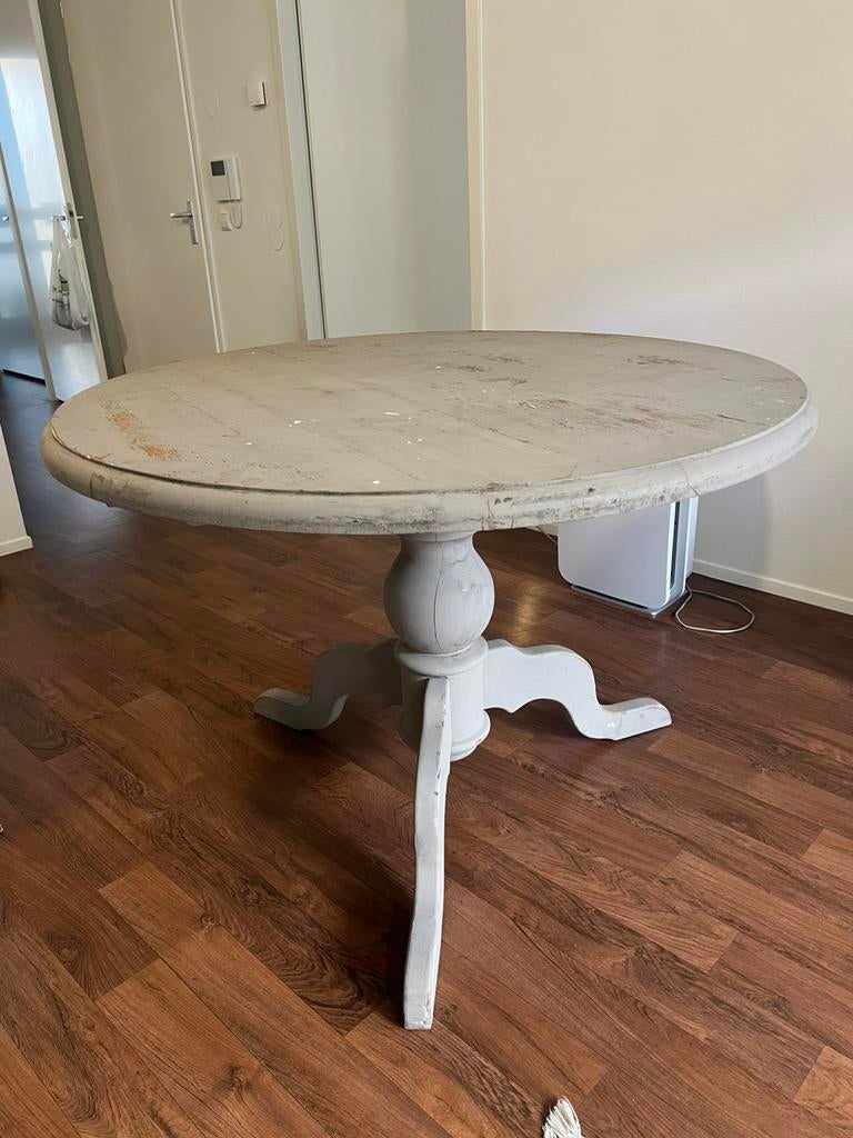 Massief grenen ronde tafel / opknapper, Antiek en Kunst, Ophalen