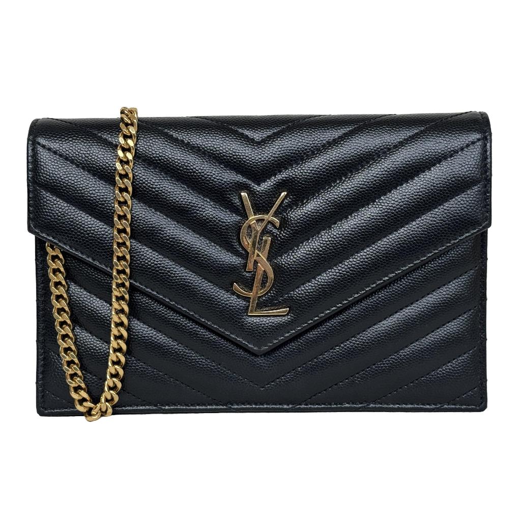 Yves Saint Laurent YSL wallet on chain envelope cassandre, Verzenden, Zo goed als nieuw, Zwart, Handtas