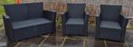 Zwarte Wicker Tuinset - Bank en Twee Stoelen, Ophalen, 4 zitplaatsen, Gebruikt, Wicker