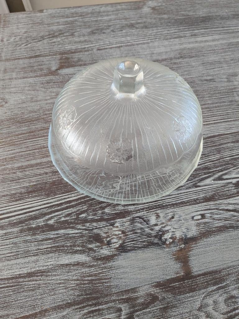 Glazen koek schaal met deksel - Vintage, Antiek en Kunst, Antiek | Glas en Kristal, Ophalen of Verzenden