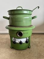 Vintage Groen Oliestel met 3 Pitten, Pan en Lepel, Ophalen