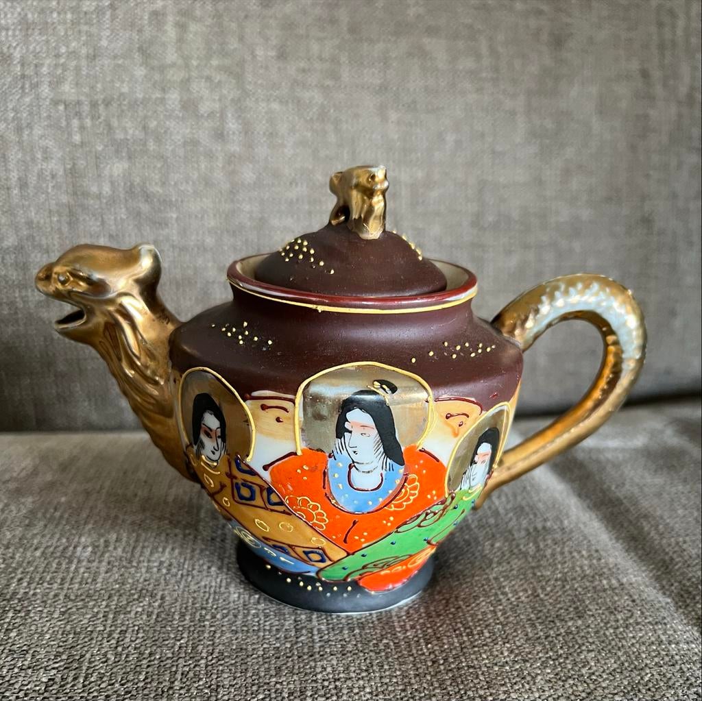 Antiek Japans Satsuma Theepotje met Drakenmotief, Antiek en Kunst, Ophalen of Verzenden