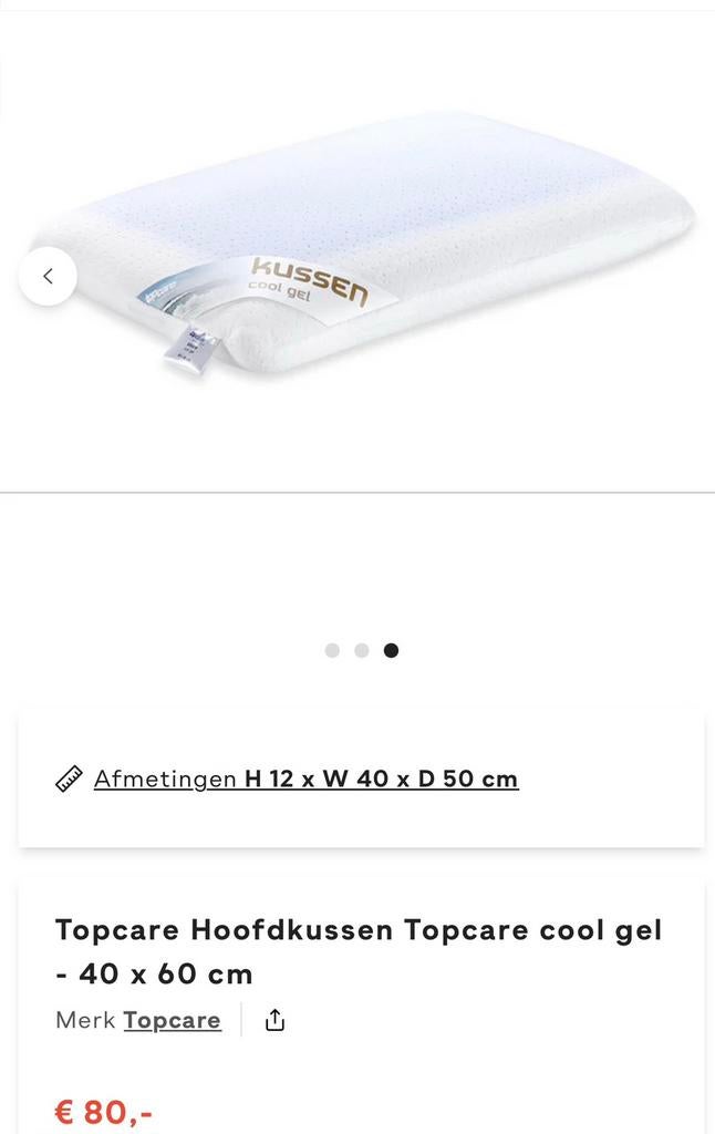 Top care cool gel Hoofdkussen, Eenpersoons, Wit, Ophalen of Verzenden, Zo goed als nieuw