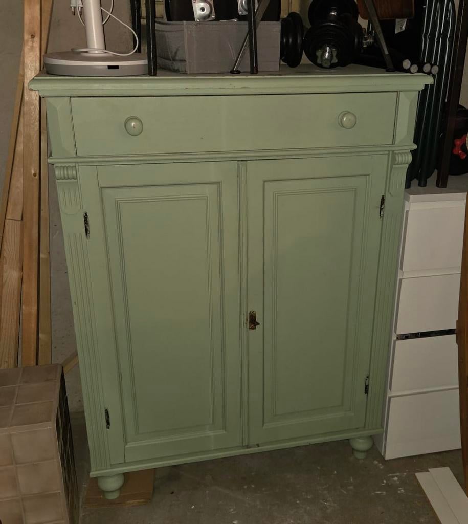 Groene brocante kast, Huis en Inrichting, Kasten | Dressoirs, Ophalen, Gebruikt, 25 tot 50 cm, 100 tot 150 cm