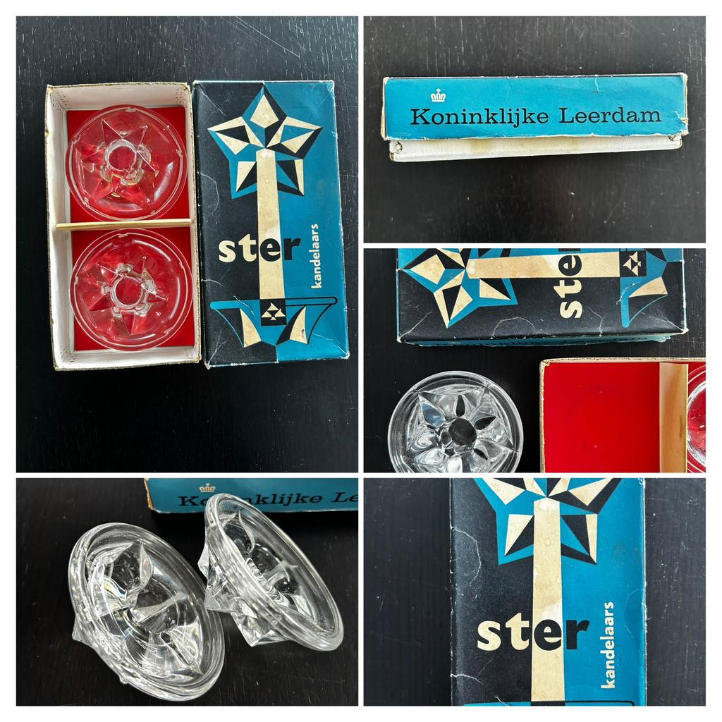 Kandelaar Ster Leerdam glas 2 stuks in doosje, Ophalen of Verzenden