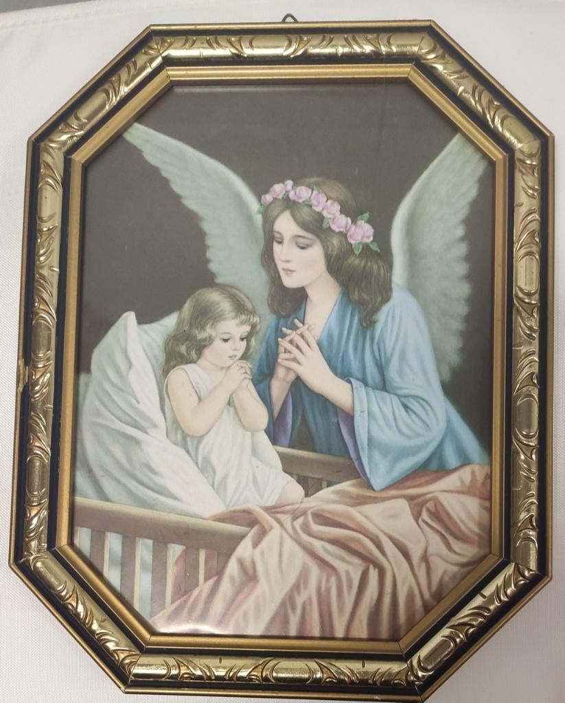 324 Prachtige lijst met Engelbewaarder met biddend meisje, Ophalen of Verzenden, Zo goed als nieuw, Overige typen, Christendom | Katholiek