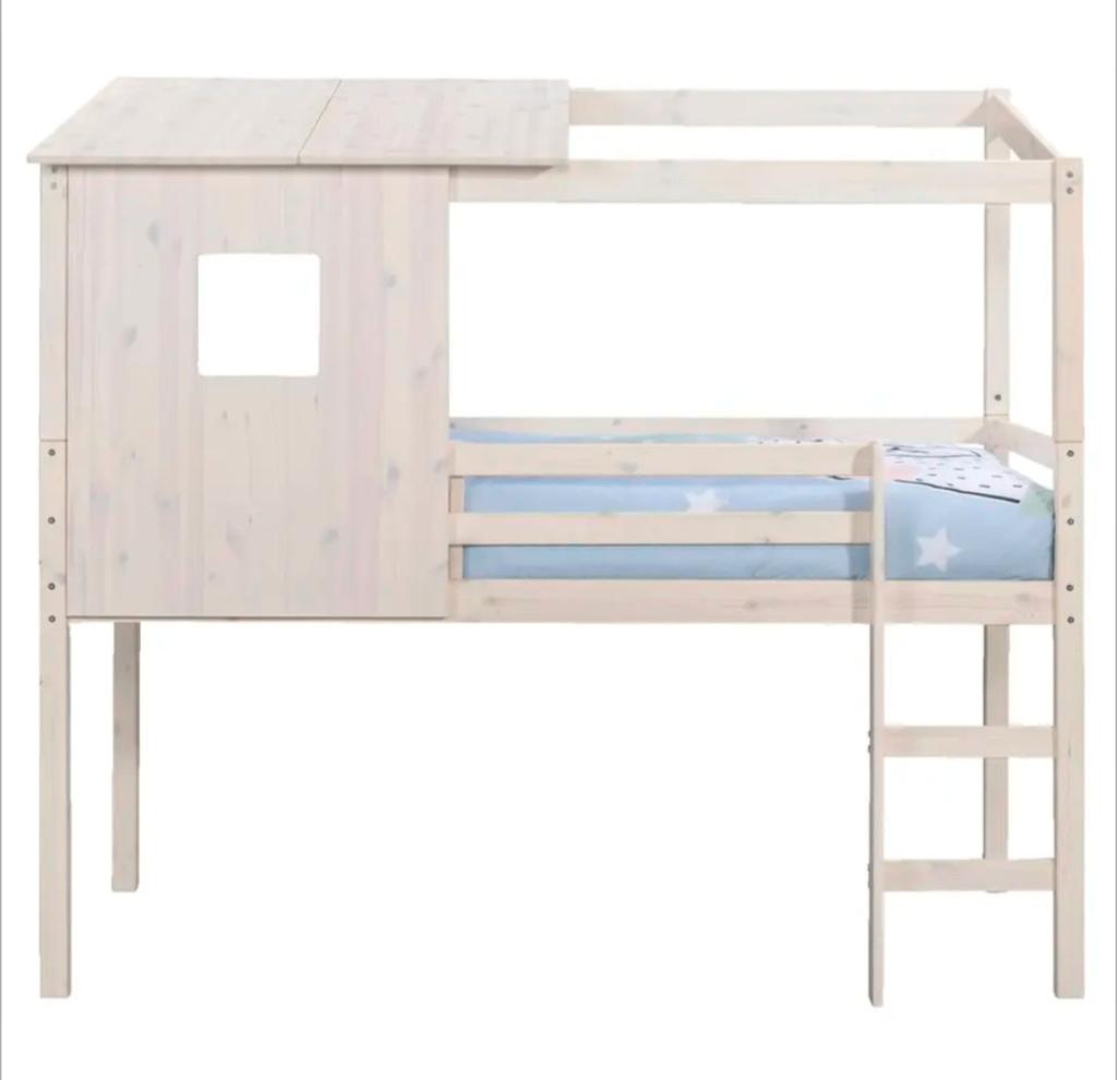 Hoogslaper met dak en trapje kleur offwhite Leen Bakker, Ophalen, 85 tot 100 cm, Gebruikt, Lattenbodem