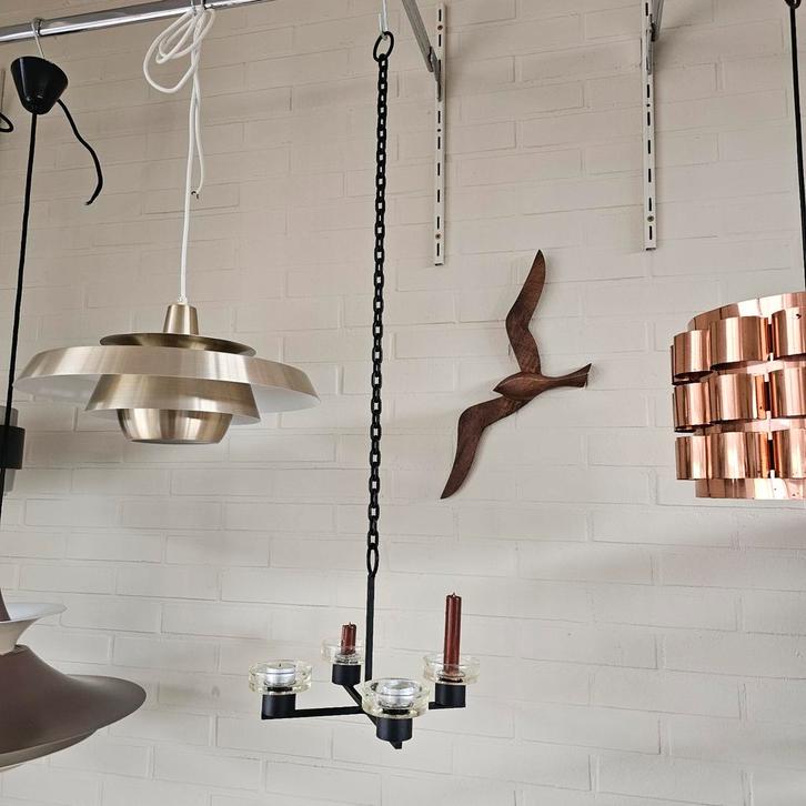 Vintage Zweedse gietijzeren Hangkandelaar Kandelaar met glas, Huis en Inrichting, Woonaccessoires | Kandelaars en Kaarsen, Zo goed als nieuw