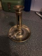 Antieke koperen kandelaar met schuifmechanisme, Ophalen of Verzenden, Koper of Brons