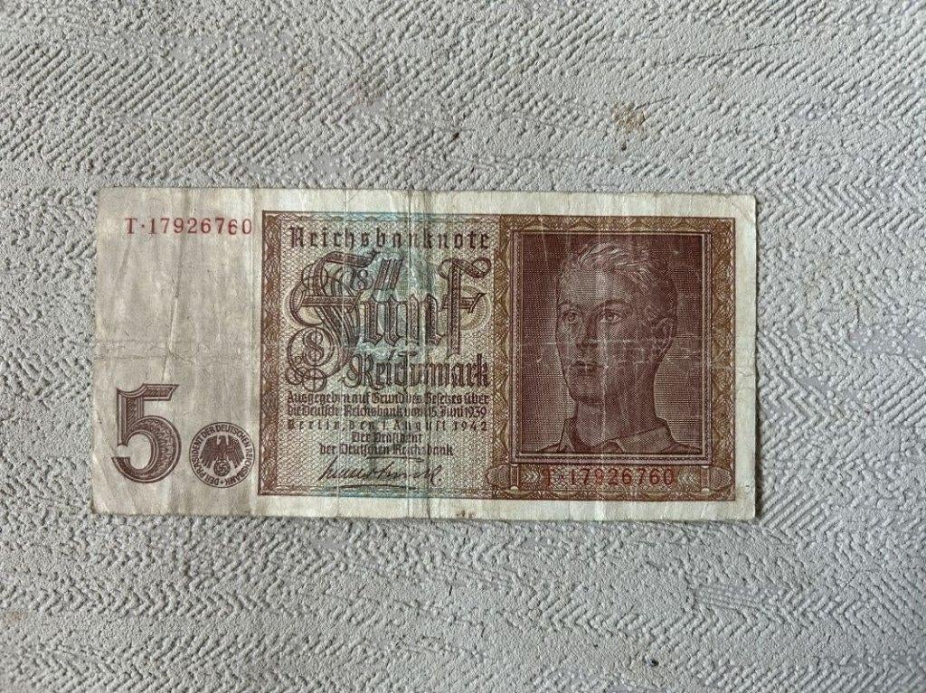 wo2 - Duits bankbiljet bankbriefje van 5 Reichsmark - 1942, Ophalen of Verzenden, Duitsland, Los biljet