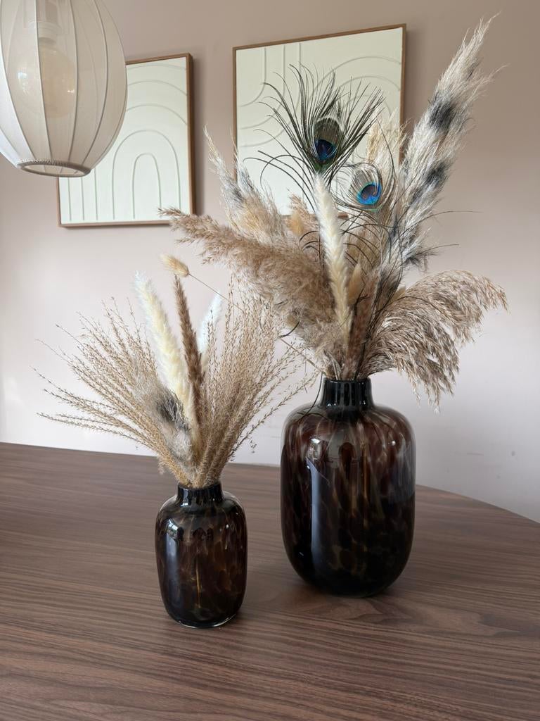 Twee cheetah vazen met pampas, Ophalen, Zo goed als nieuw