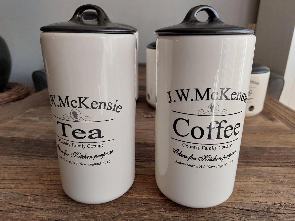 J.W. McKensie voorraadpotten koffie en thee, Huis en Inrichting, Ophalen of Verzenden, Zo goed als nieuw