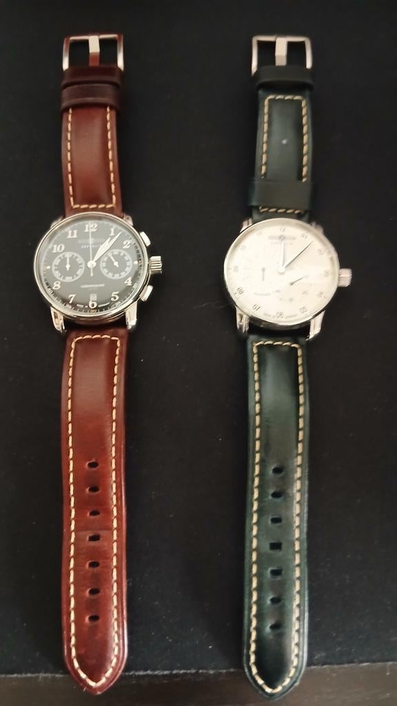 Zeppelin horloges, 2 stijlvolle Duitse polshorloges., Overige merken, Leer, Staal, Polshorloge