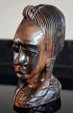 Handgemaakte ebbenhouten buste van tribale Afrikaanse vrouw, Ophalen of Verzenden